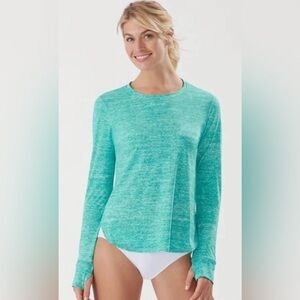 Tommy Bahama Women’s T-SHIRT Nylon Green MARBLED L/SLEEVE TOP UPF50